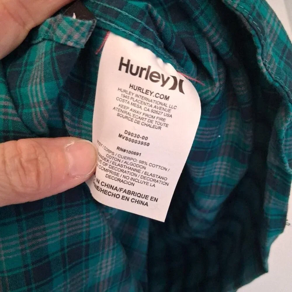 Men's Hurley Blue/Green Plaid Shirt - Picture 3 of 5